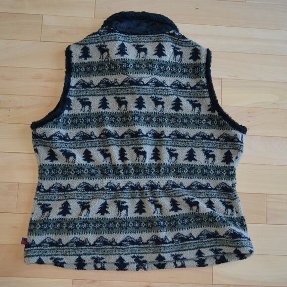 Woolrich Sherpa Fleece Vest Jacket Pine Tree Moose Size XL - Picture 4 of 4